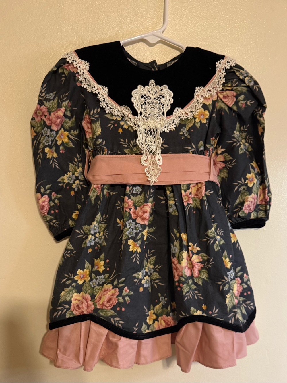 Vintage Prairie Dress Cottage Core Lace Floral Toddler Girls 2T MADE IN USA